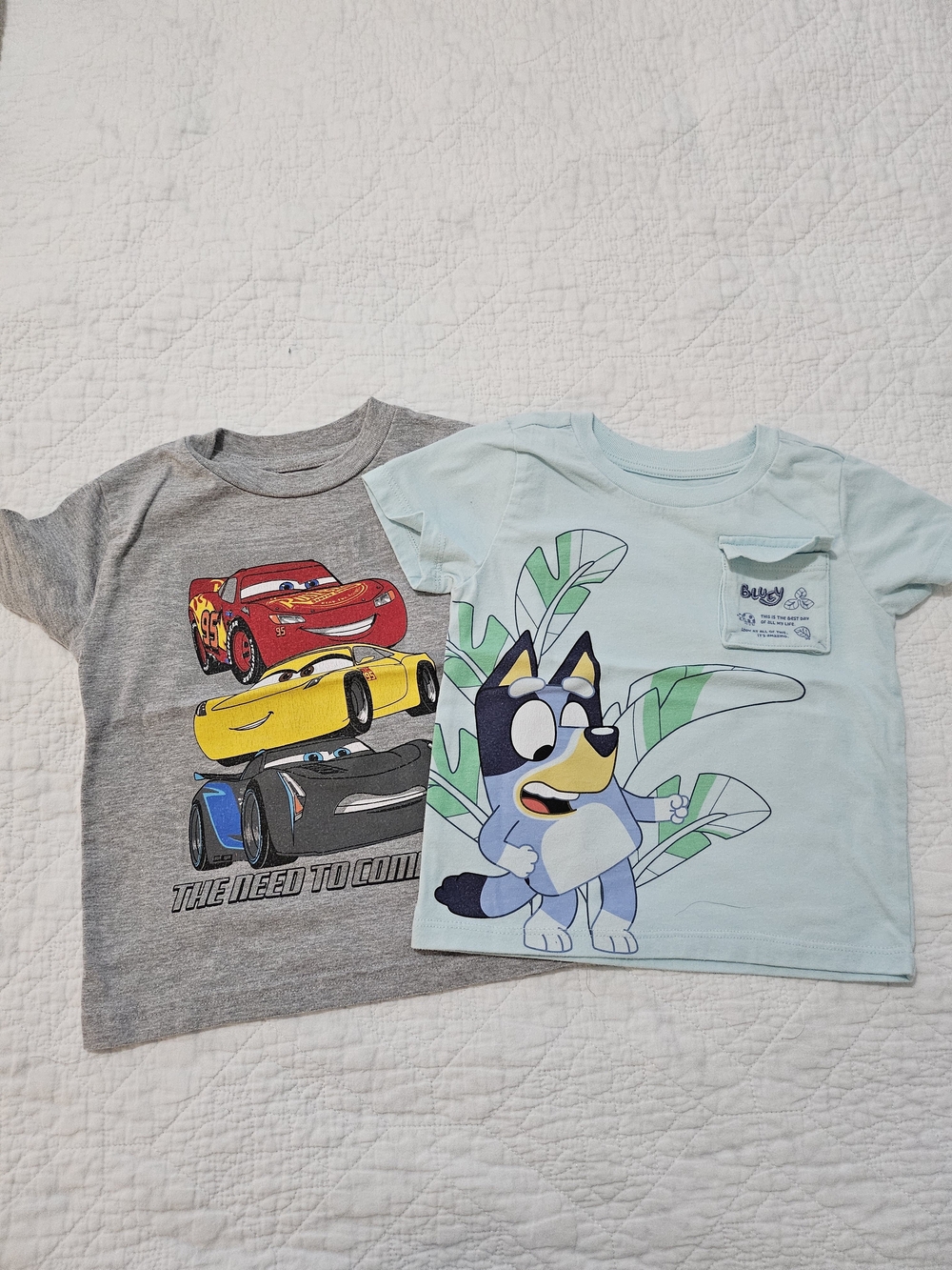 Disney Kids T-Shirts - Grey & Light Blue Cars & Bluey